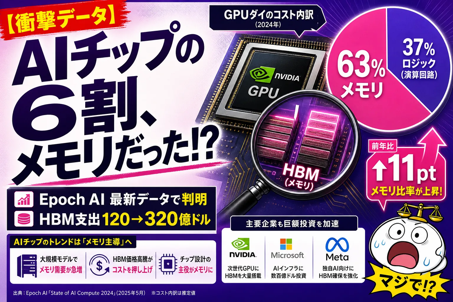 AIチップのコスト、もう6割がメモリ!? Epoch AI が出した『HBM が GPU を食い始めた』ヤバいグラフを整理するよ