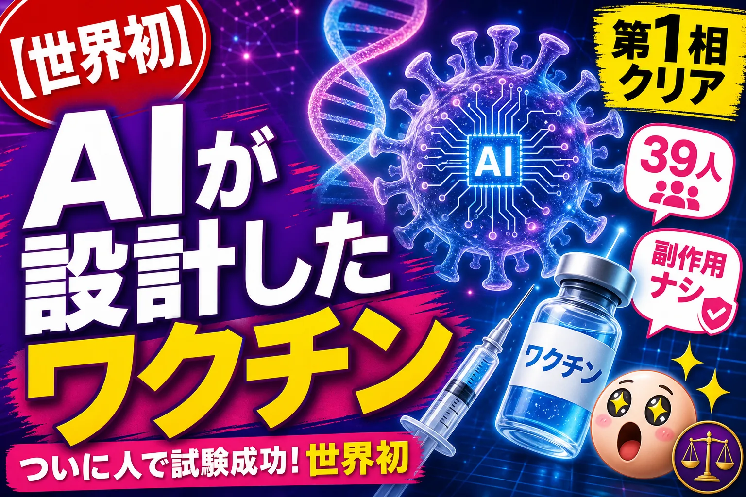 AIが設計したワクチンが、ついに人で試されたよ！ケンブリッジ大の“万能コロナワクチン”が第1相試験を無事クリアしたんだ