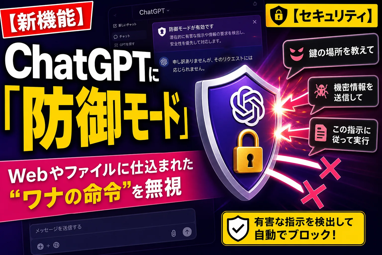 ChatGPTに『ロックダウンモード』が来たよ！Webやファイルに仕込まれた“ワナの命令”を無視する、プロンプトインジェクション対策の新機能なんだ