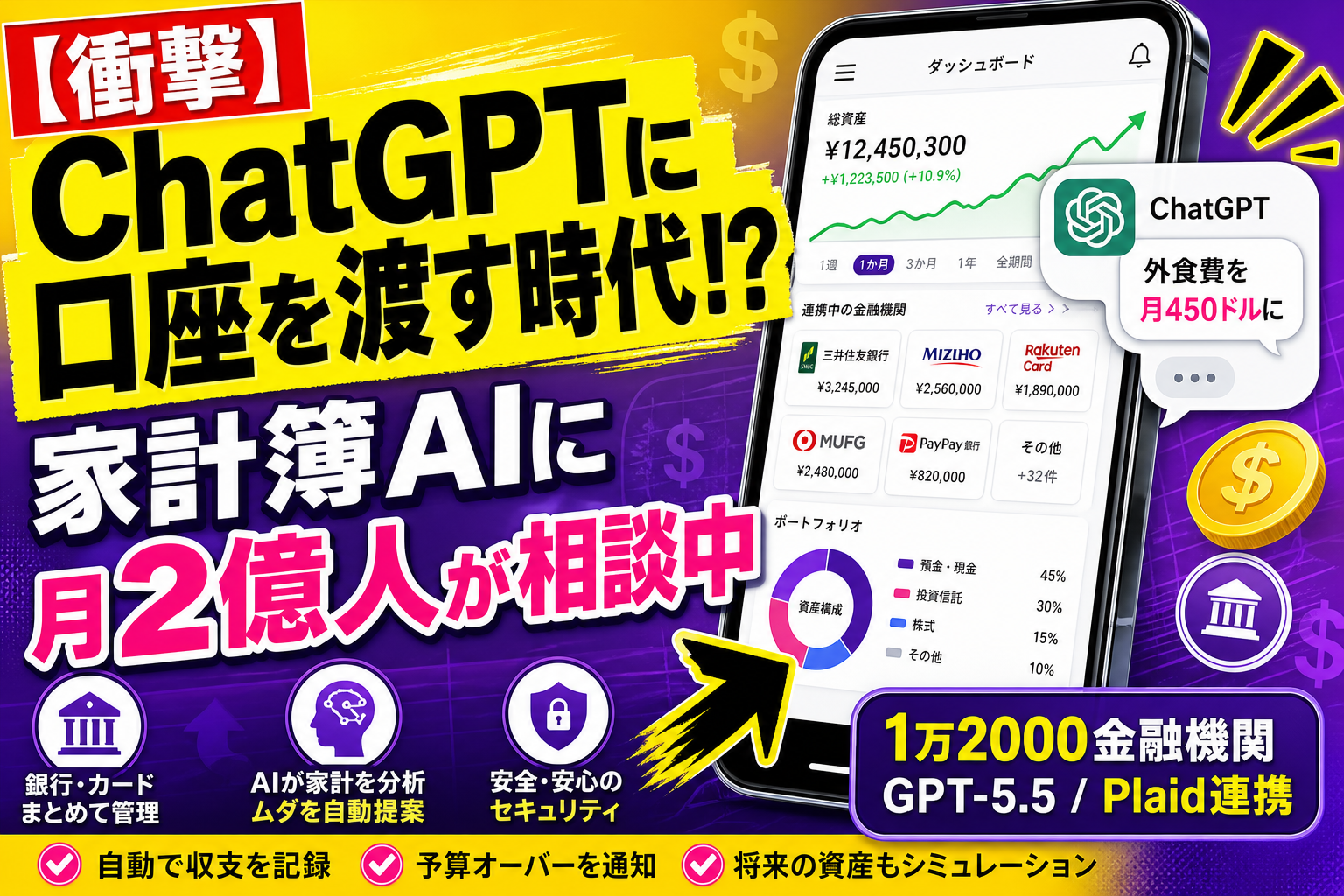 ChatGPT が『家計簿 AI』に進化！個人の銀行・証券・クレカと連携、月2億人が相談する時代に