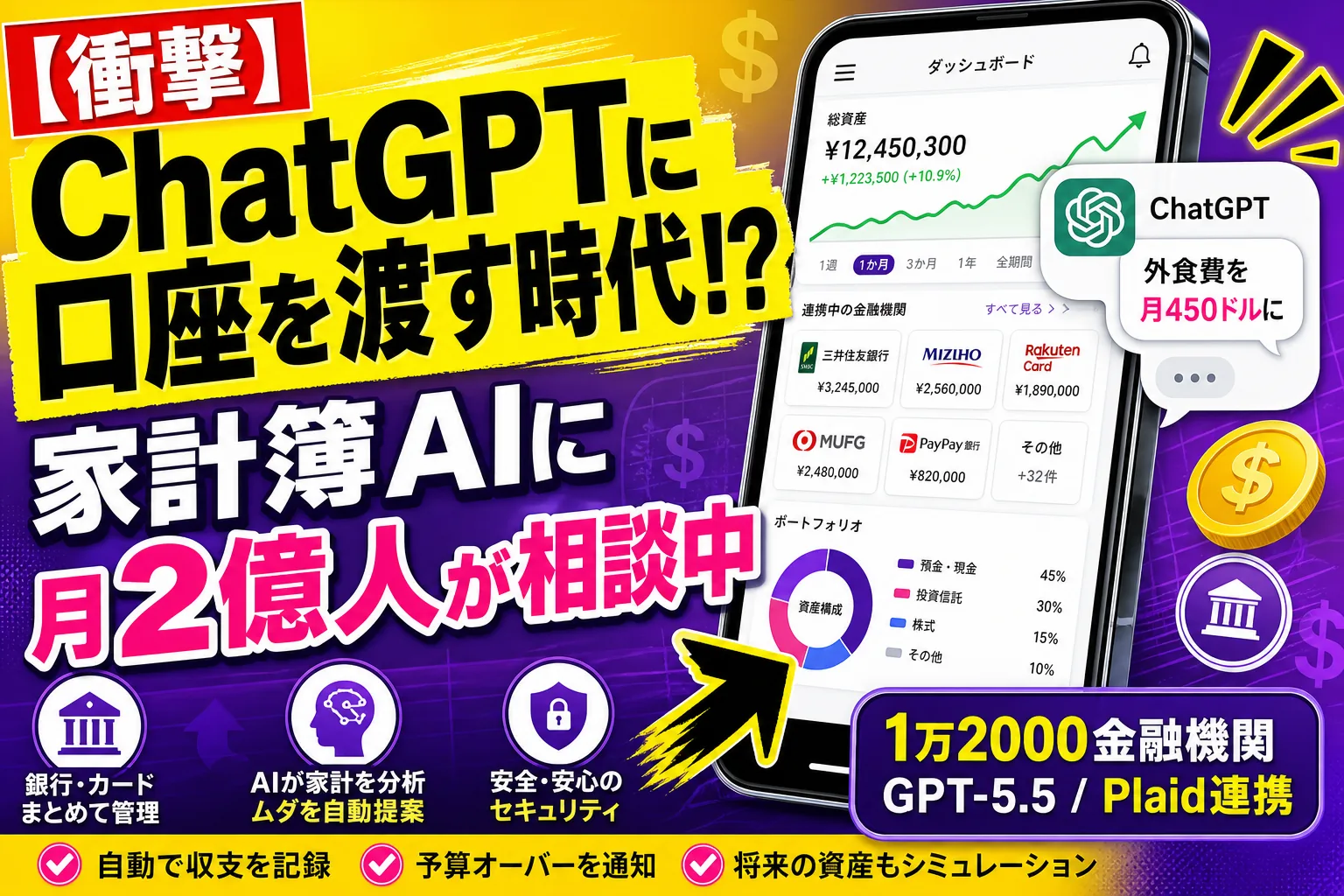 ChatGPT が『家計簿 AI』に進化!個人の銀行・証券・クレカと連携、月2億人が相談する時代に