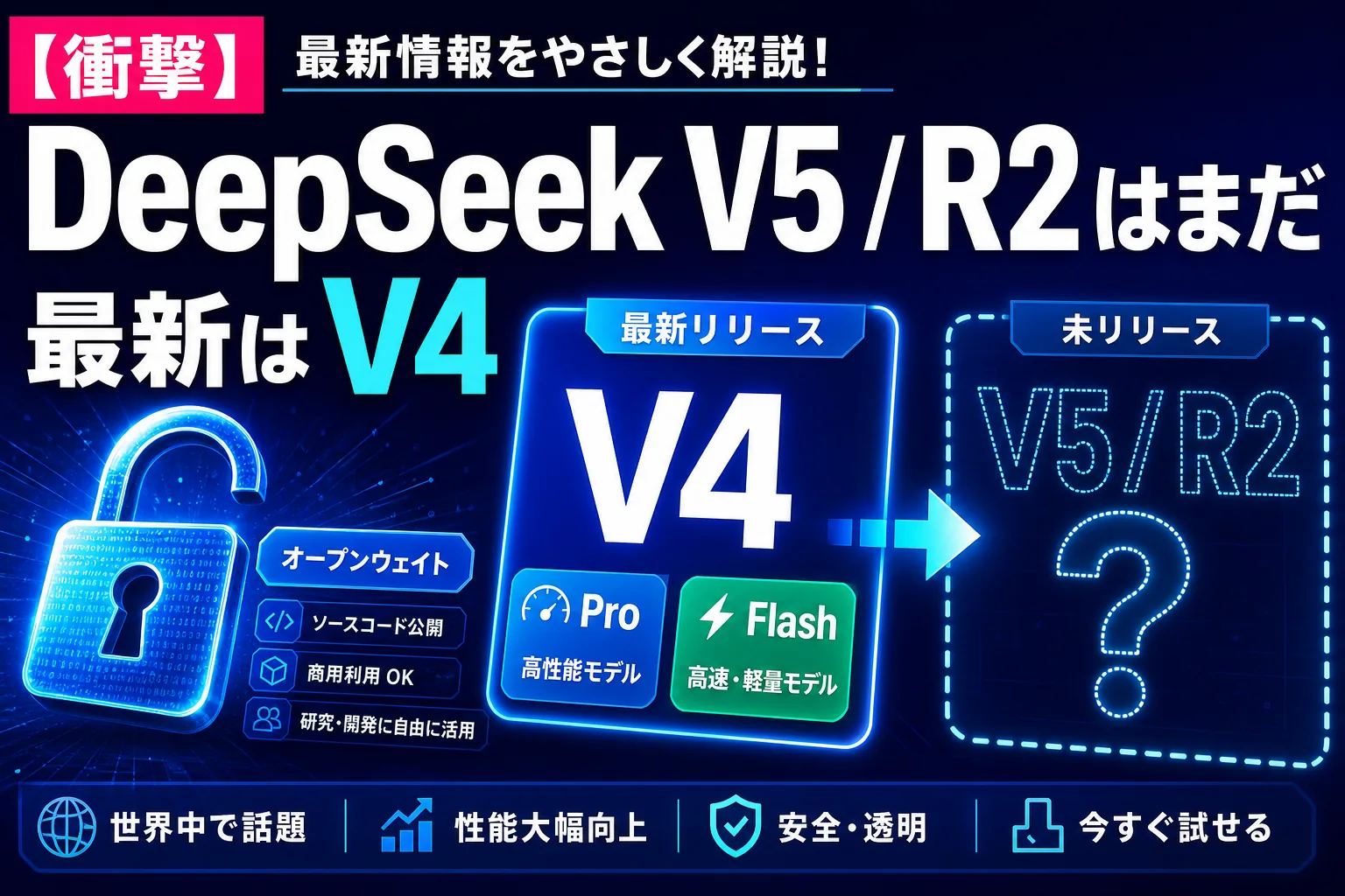 「DeepSeek V5 / R2」はまだ？【2026年7月時点】最新は V4（2026年4月公開）を整理