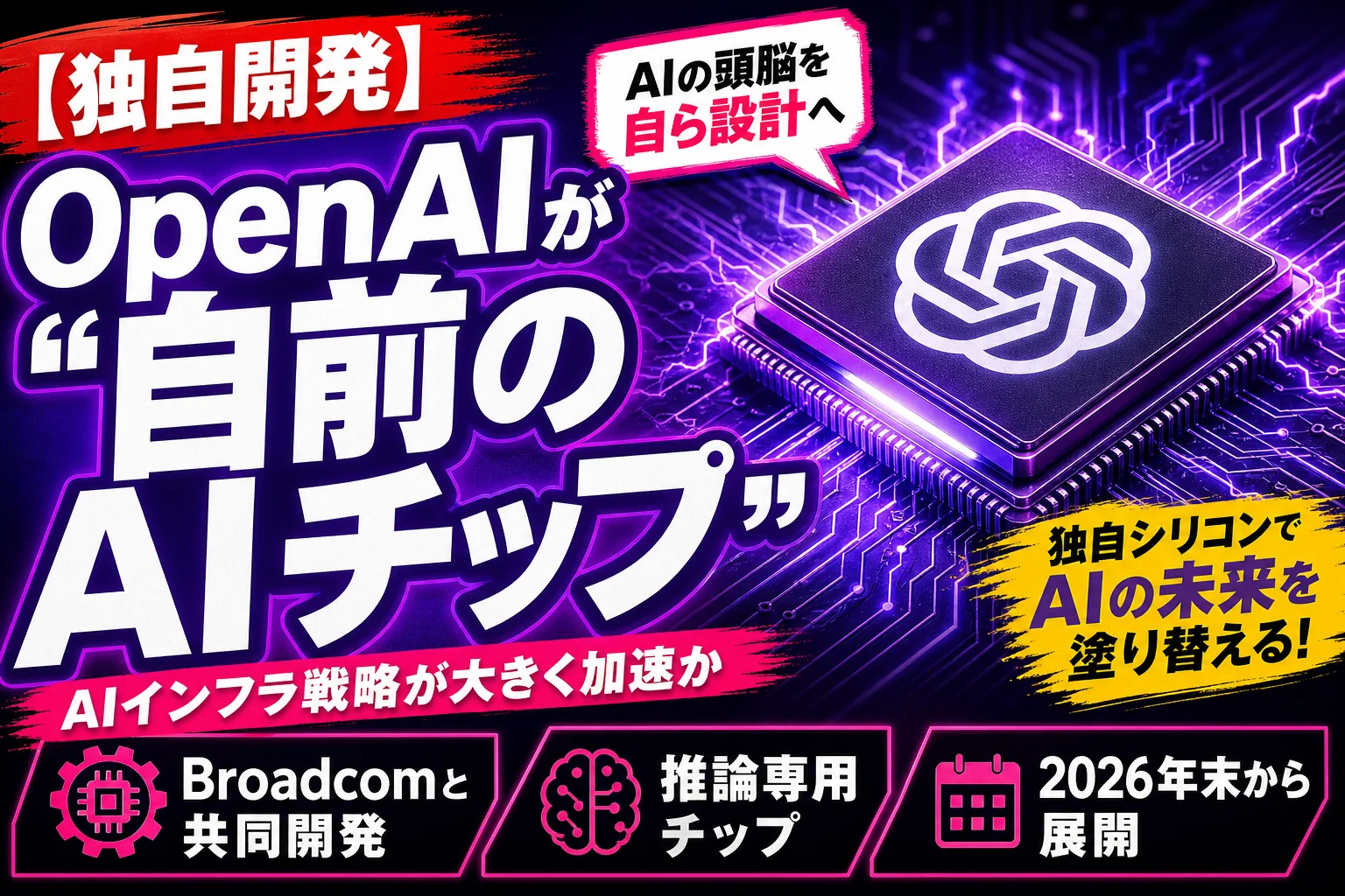 OpenAIが“自前のAIチップ”を作り始めた!Broadcomと組んだ推論専用チップ「Jalapeño」が登場だよ——てんびん丸が整理するんだ